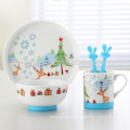 set of 5 cartoon design ceramic children dinner set with non-slip silicone base